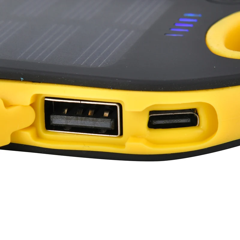 Multifunktionale Solar-Powerbank mit LED-Taschenlampe und Leistungsanzeige, 5000 Mah, USB- und Micro-USB-Anschluss, Schwarz