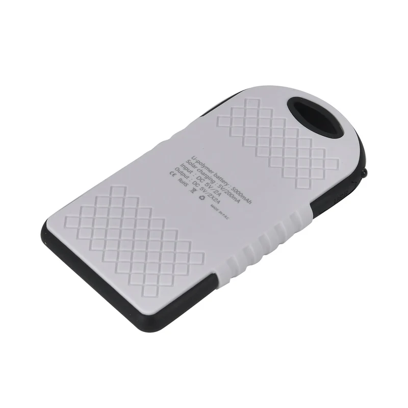 Multifunktionale Solar-Powerbank mit LED-Taschenlampe und Leistungsanzeige, 5000 Mah, USB- und Micro-USB-Anschluss, Schwarz