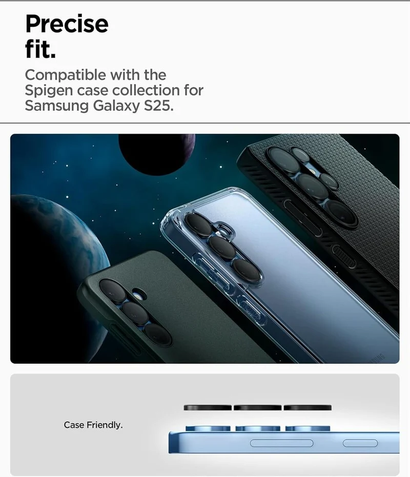 Spigen Samsung Galaxy S25 EZ Fit GLAS.tR Optik Pro HD 2PCS Camera Lens Protector - Black