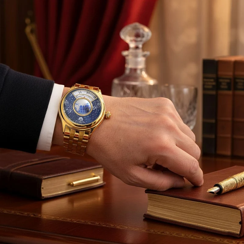 WILLIAM HUNT - Automatik Armbanduhr mit mechanischem Uhrwerk Sternenhimmel Zifferblatt, 316L Edelstahl, Silber