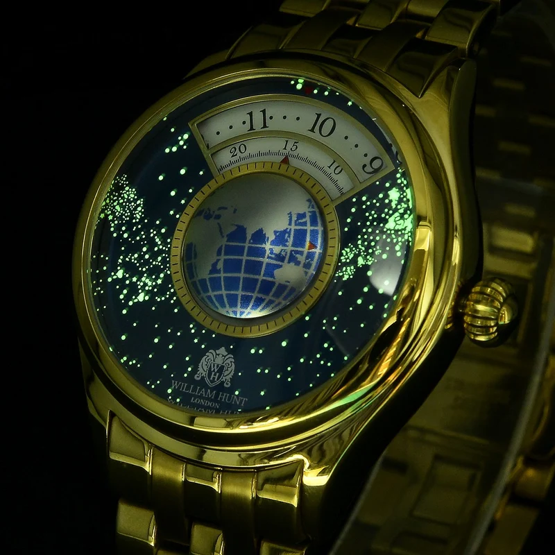 WILLIAM HUNT - Automatik Armbanduhr mit mechanischem Uhrwerk Sternenhimmel Zifferblatt, 316L Edelstahl, Silber