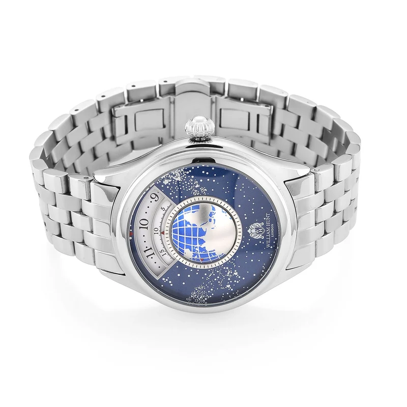 WILLIAM HUNT - Automatik Armbanduhr mit mechanischem Uhrwerk Sternenhimmel Zifferblatt, 316L Edelstahl, Silber