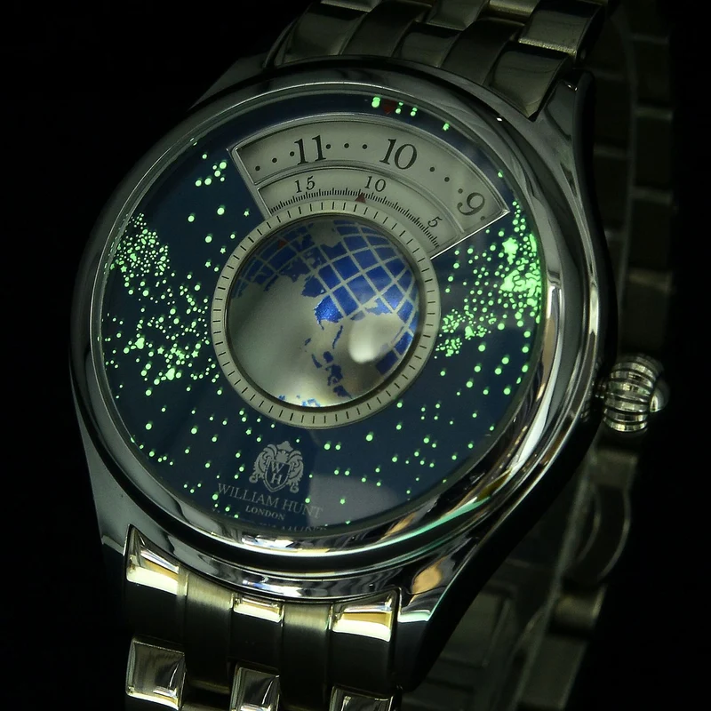 WILLIAM HUNT - Automatik Armbanduhr mit mechanischem Uhrwerk Sternenhimmel Zifferblatt, 316L Edelstahl, Silber