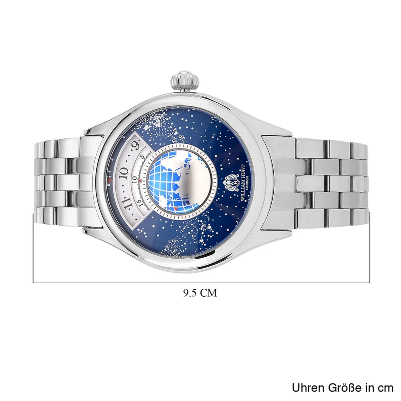 WILLIAM HUNT - Automatik Armbanduhr mit mechanischem Uhrwerk Sternenhimmel Zifferblatt, 316L Edelstahl, Silber