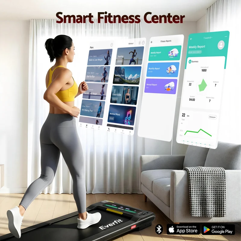 Everfit Walking Pad Treadmill 2 in 1 Foldable Under Desk for Home Gym With 38cm Belt With APP
