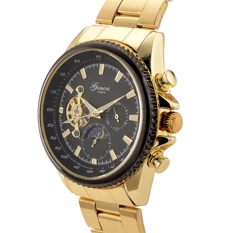 GENOA TIME - Bicolor-Armbanduhr, Reiner Edelstahl, silber-goldfarben, Automatik, 3 ATM wasserdicht