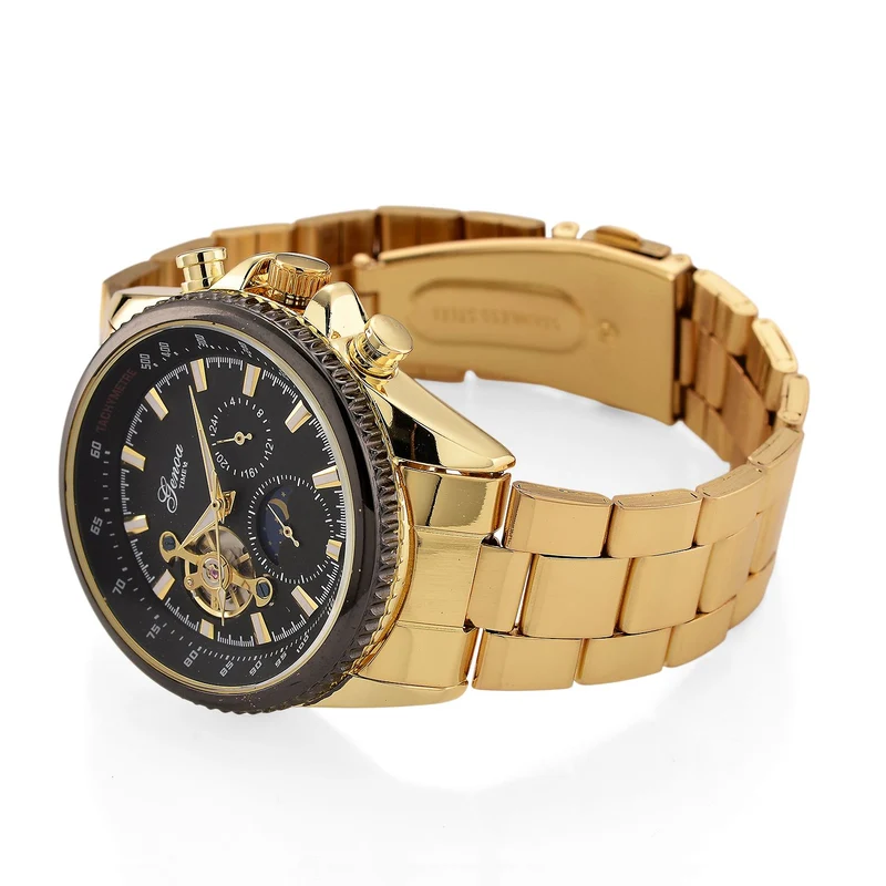 GENOA TIME - Bicolor-Armbanduhr, Reiner Edelstahl, silber-goldfarben, Automatik, 3 ATM wasserdicht