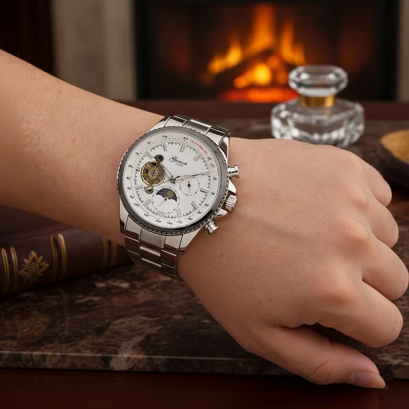 GENOA TIME - Bicolor-Armbanduhr, Reiner Edelstahl, silber-goldfarben, Automatik, 3 ATM wasserdicht