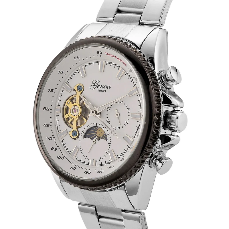 GENOA TIME - Bicolor-Armbanduhr, Reiner Edelstahl, silber-goldfarben, Automatik, 3 ATM wasserdicht