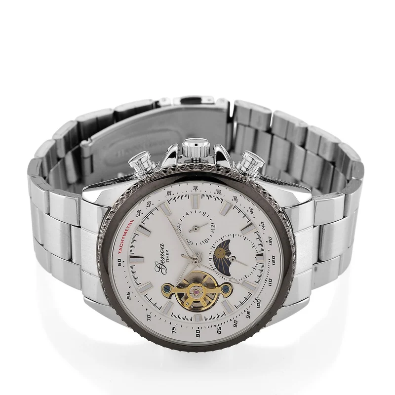GENOA TIME - Bicolor-Armbanduhr, Reiner Edelstahl, silber-goldfarben, Automatik, 3 ATM wasserdicht