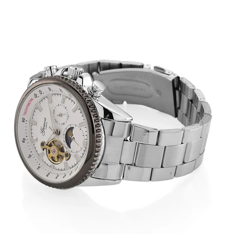 GENOA TIME - Bicolor-Armbanduhr, Reiner Edelstahl, silber-goldfarben, Automatik, 3 ATM wasserdicht
