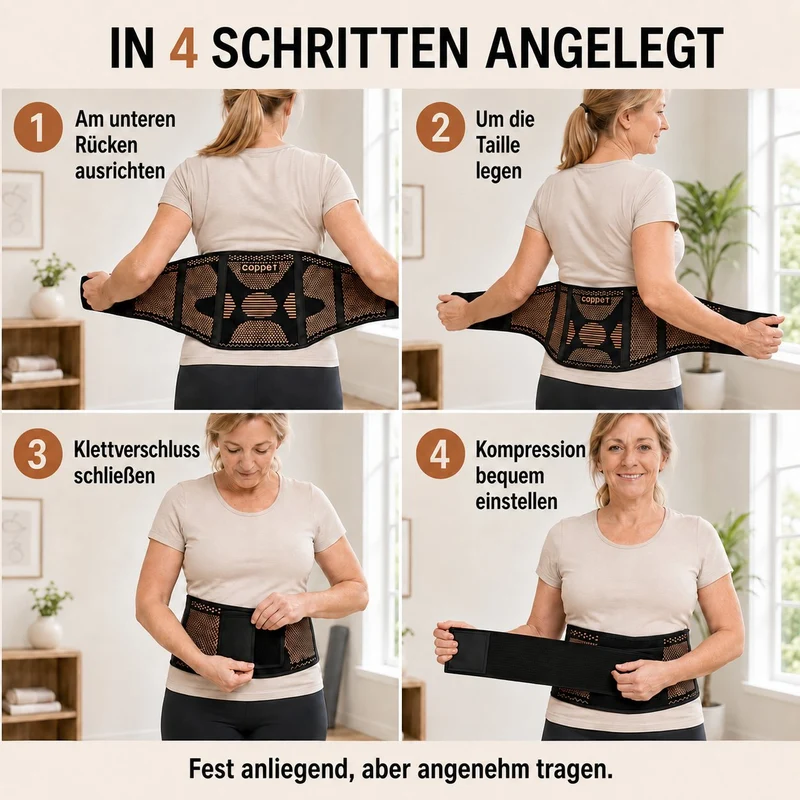 Kupferfaser Rücken und Taillen Gürtel Größe L Kompression Schwarz Kupfer