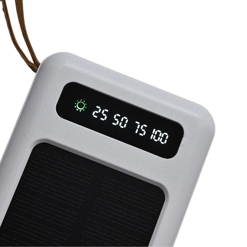 Powerbank mit 10.000 mAh, integrierter LED-Taschenlampe, 4 integrierten Kabeln und Handyhalterung, 14x7x2cm, Weiß