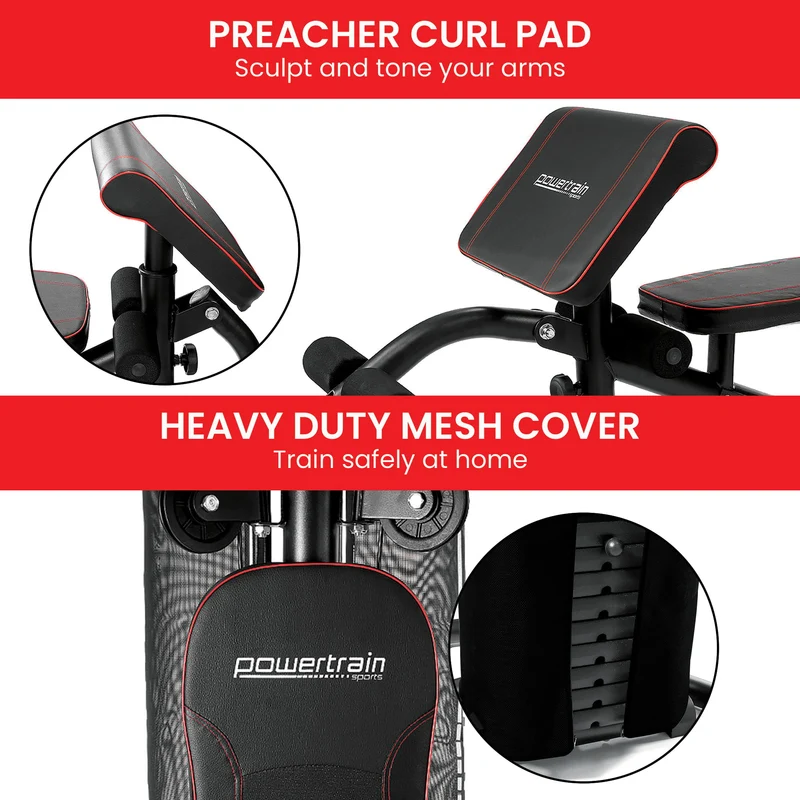 Powertrain Multi Station Home Gym 68kg Weight Stack All-in-One Fitness Workout Machine Lat Pulldown Preacher Curl