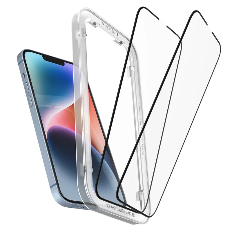 Spigen Apple iPhone 17e / 16e / 14 / 13 / 13 Pro AlignMaster GLAS.tR Full Cover 2PCS Glass Screen Protector - Black