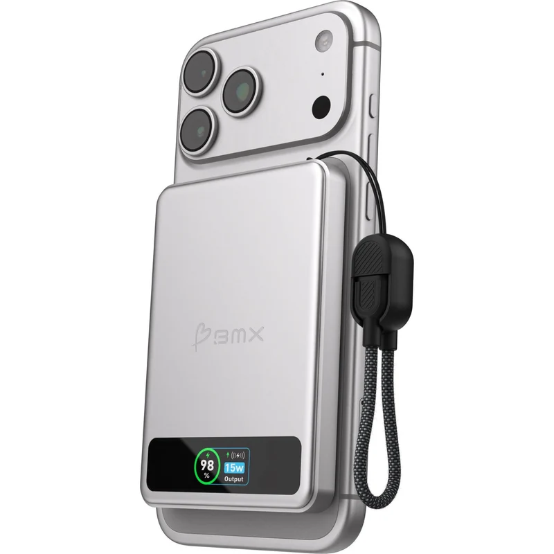 BMX SolidSafe 5K Semi-Solid-State 15W Magnetic Power Bank with Display (Silver)