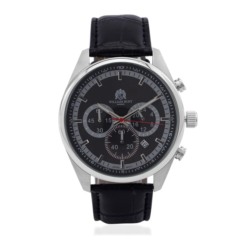 William Hunt - Echtleder-Armbanduhr im Hollywood-Glamour-Stil, 5ATM Wasserdicht, Japanisches Uhrwerk, schwarz