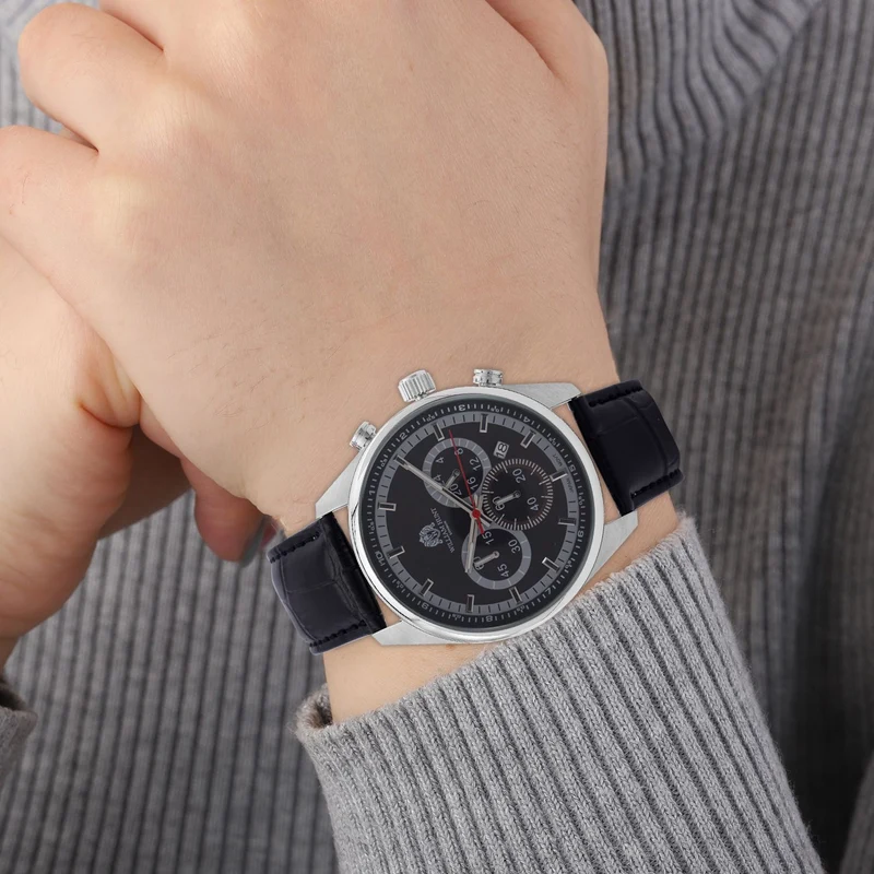 William Hunt - Echtleder-Armbanduhr im Hollywood-Glamour-Stil, 5ATM Wasserdicht, Japanisches Uhrwerk, schwarz