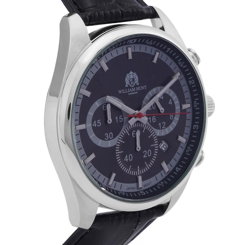 William Hunt - Echtleder-Armbanduhr im Hollywood-Glamour-Stil, 5ATM Wasserdicht, Japanisches Uhrwerk, schwarz