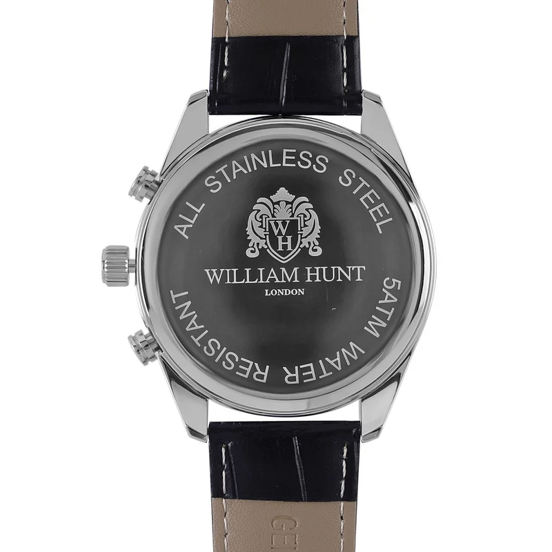 William Hunt - Echtleder-Armbanduhr im Hollywood-Glamour-Stil, 5ATM Wasserdicht, Japanisches Uhrwerk, schwarz