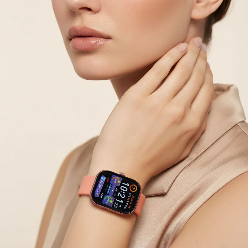 G21 Smartwatch, 2.01 Zoll HD Display, Pink-Schwarzes Silikonarmband