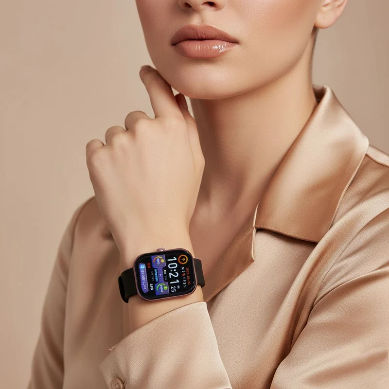 G21 Smartwatch, 2.01 Zoll HD Display, Pink-Schwarzes Silikonarmband