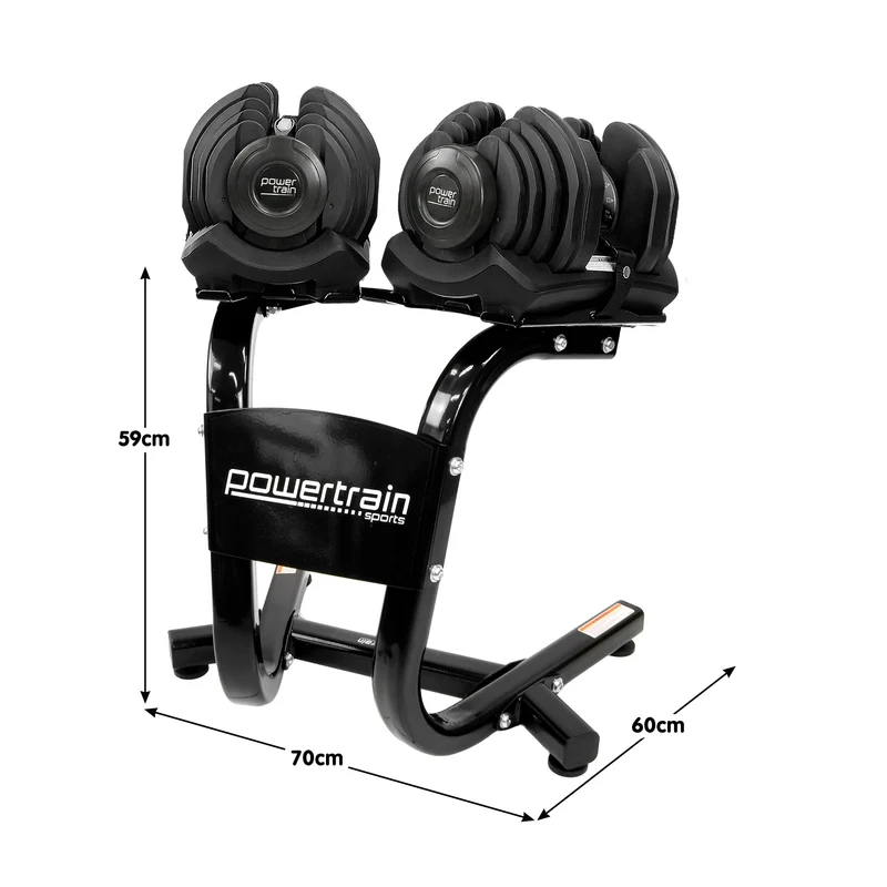 Powertrain 80kg Adjustable Dumbbells Set with Stand Pair 40kg Each Dial Free Weights Home Gym Strength Training