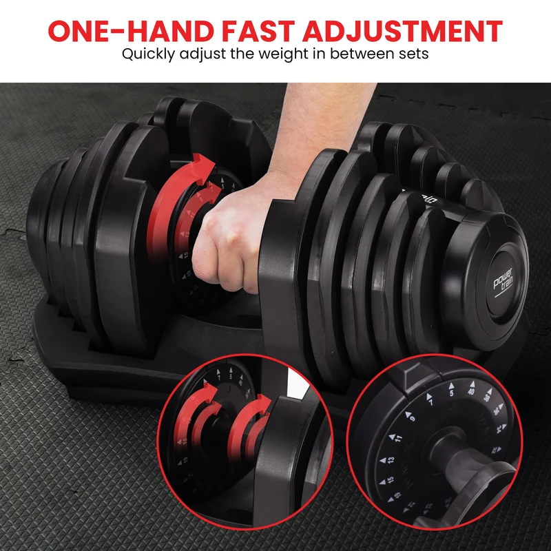 Powertrain 80kg Adjustable Dumbbells Set with Stand Pair 40kg Each Dial Free Weights Home Gym Strength Training