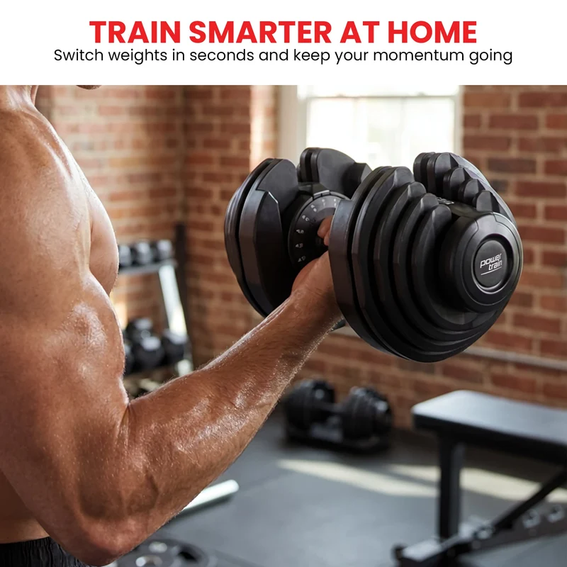Powertrain 80kg Adjustable Dumbbells Set with Stand Pair 40kg Each Dial Free Weights Home Gym Strength Training