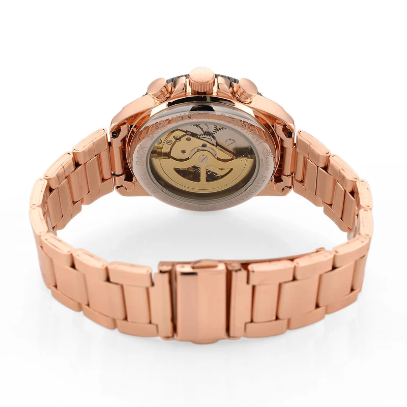 GENOA TIME - Bicolor-Armbanduhr, Reiner Edelstahl, schwarz-silberfarben, Automatik, 3 ATM wasserdicht