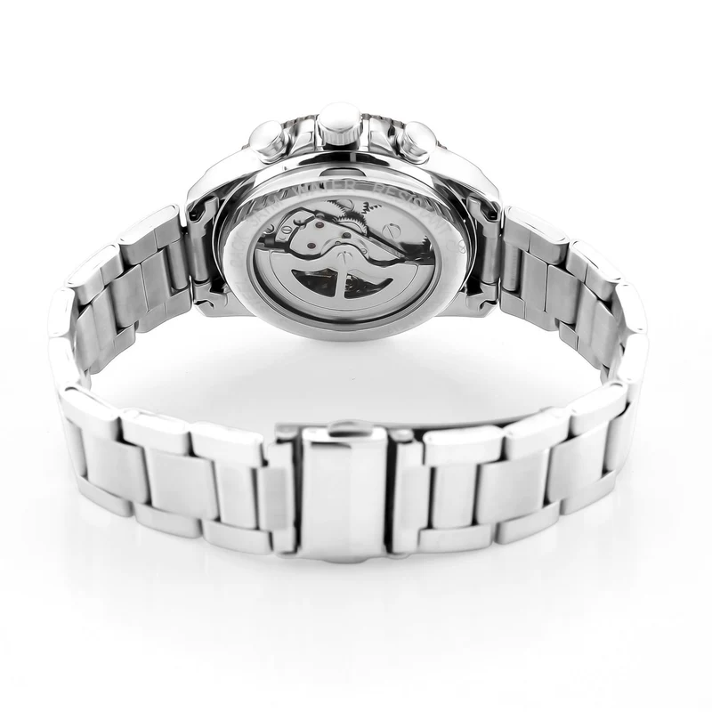 GENOA TIME - Bicolor-Armbanduhr, Reiner Edelstahl, schwarz-silberfarben, Automatik, 3 ATM wasserdicht