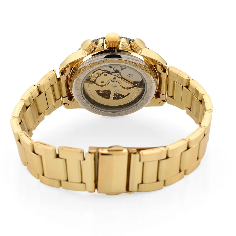 GENOA TIME - Bicolor-Armbanduhr, Reiner Edelstahl, schwarz-silberfarben, Automatik, 3 ATM wasserdicht