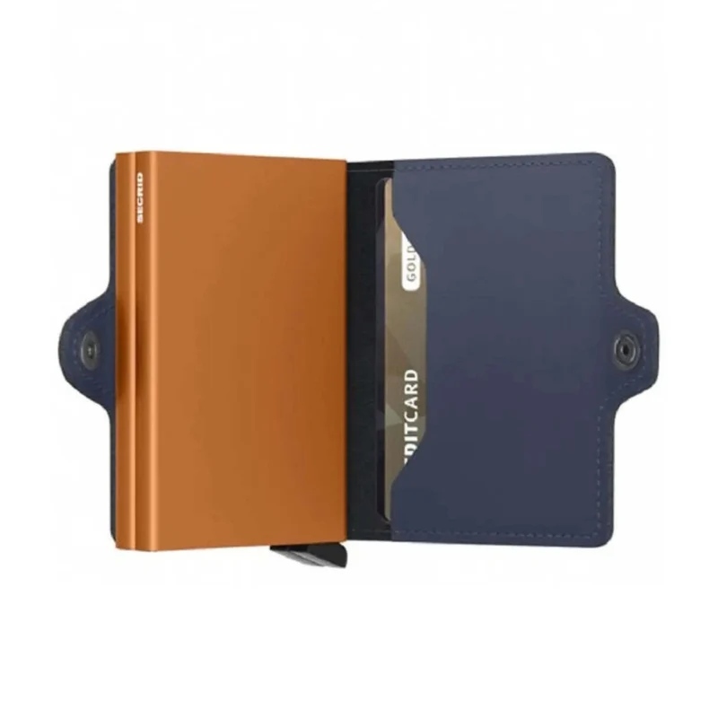 Secrid Twinwallet Compact RFID Matte Leather Wallet Night Blue/Orange