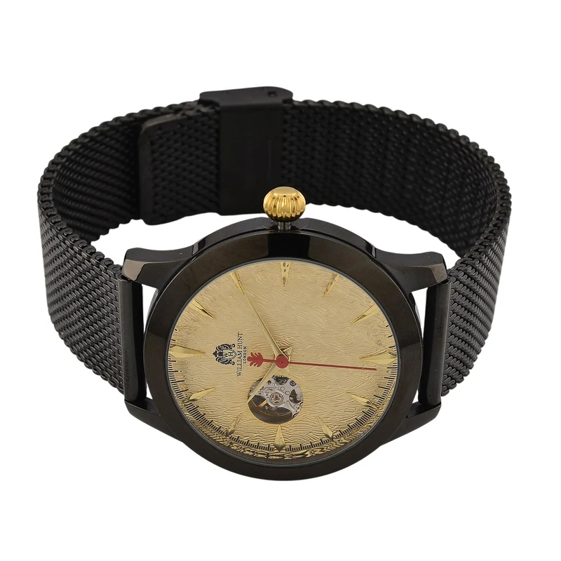 LUXUS SAMMLER EDITION - William Hunt Uhr, SEIKO AUTOMATIK Uhrwerk, Saphir Glashäuser, 5 ATM, Goldfarbene Edelstahl Armband