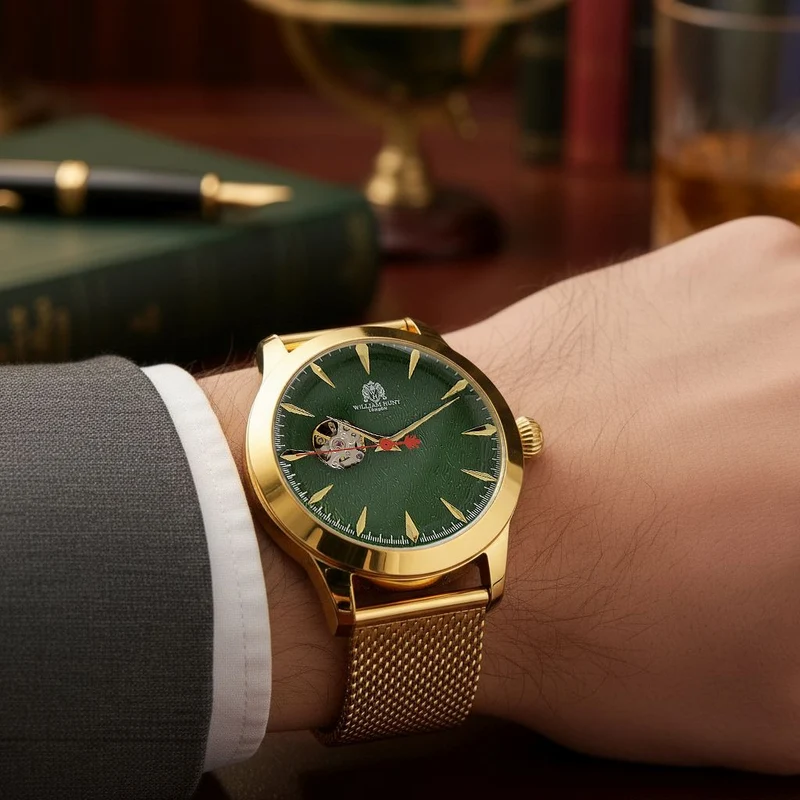 LUXUS SAMMLER EDITION - William Hunt Uhr, SEIKO AUTOMATIK Uhrwerk, Saphir Glashäuser, 5 ATM, Goldfarbene Edelstahl Armband