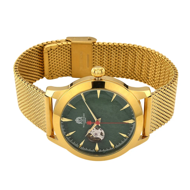 LUXUS SAMMLER EDITION - William Hunt Uhr, SEIKO AUTOMATIK Uhrwerk, Saphir Glashäuser, 5 ATM, Goldfarbene Edelstahl Armband