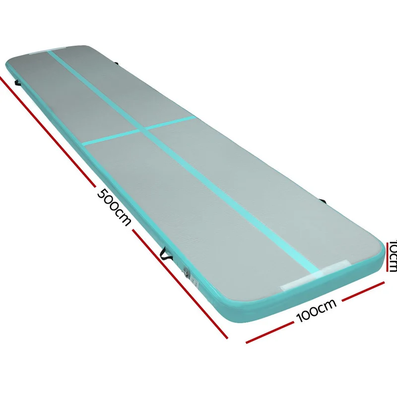 Everfit 5M Air Track Gymnastics Tumbling Exercise Cheerleading Mat Inflatable (Mint and Grey)