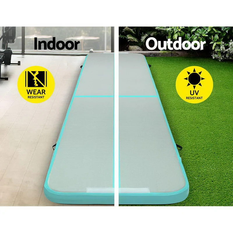 Everfit 5M Air Track Gymnastics Tumbling Exercise Cheerleading Mat Inflatable (Mint and Grey)