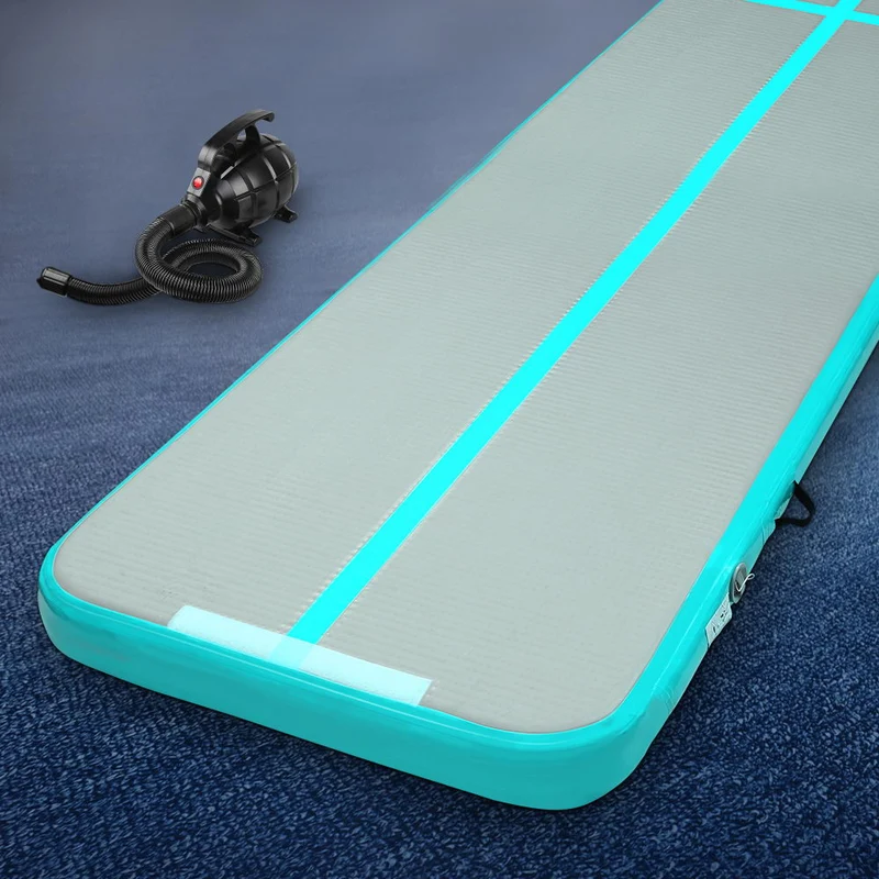 Everfit 5M Air Track Gymnastics Tumbling Exercise Yoga Mat with Pump Inflatable (Mint and Grey)