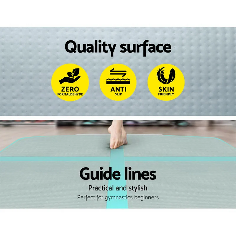 Everfit 5M Air Track Gymnastics Tumbling Exercise Yoga Mat with Pump Inflatable (Mint and Grey)