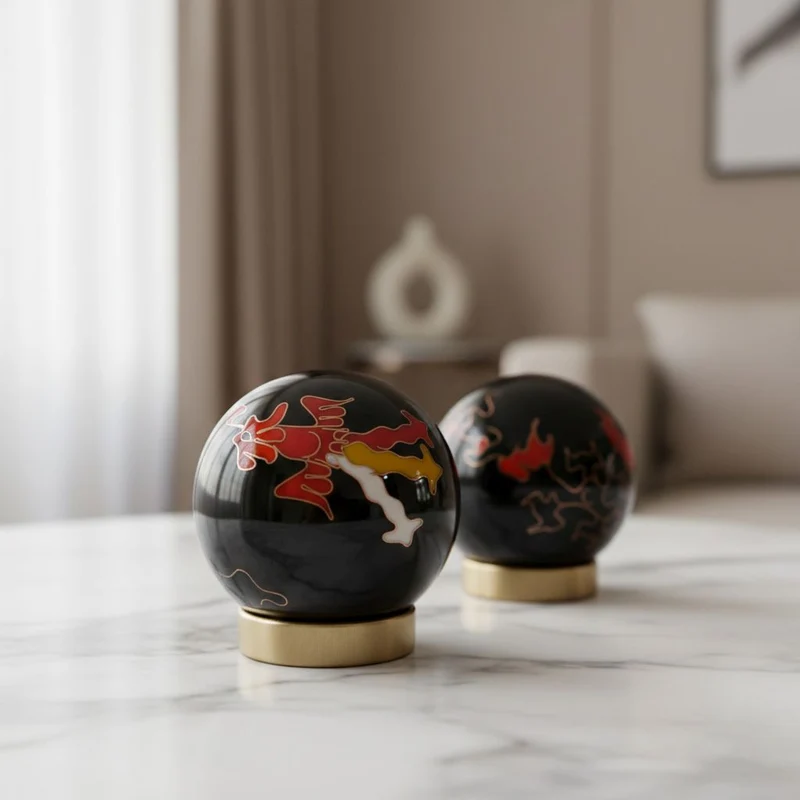 Cloisonne enamel fitness ball Dragon Size:3# 4.7cm Material:Iron Color: Black