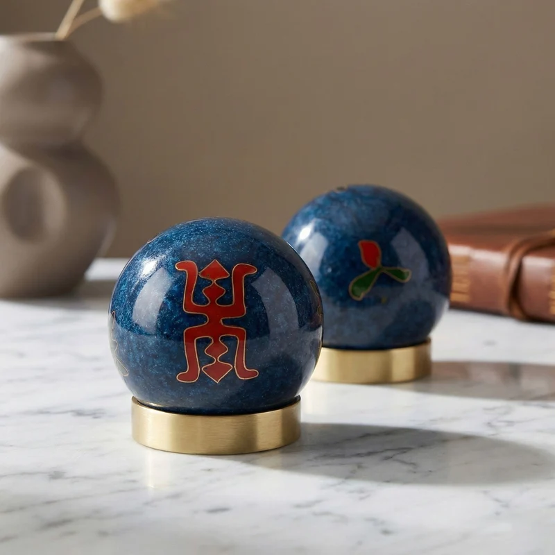 Cloisonne enamel fitness ball Dragon Size:3# 4.7cm Material:Iron Color: Black
