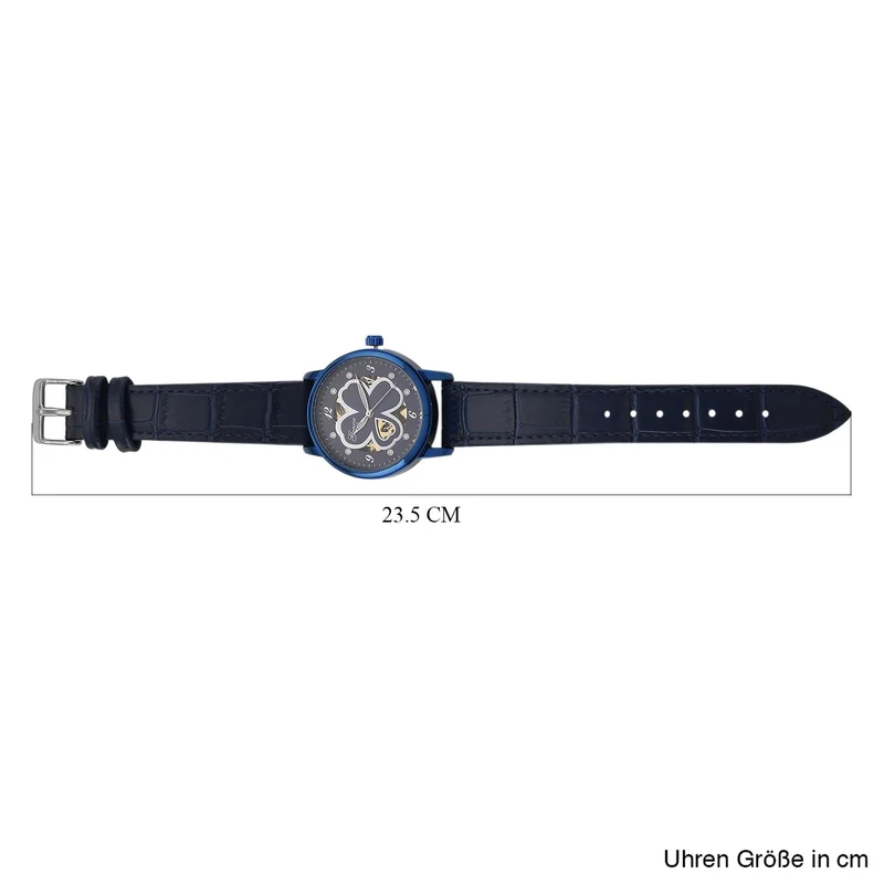 GENOA TIME V2 Automatikuhr mit Automatikwerk, Zifferblatt mit Blumenmuster und Moissaniten, blaues Lederarmband, 36 mm