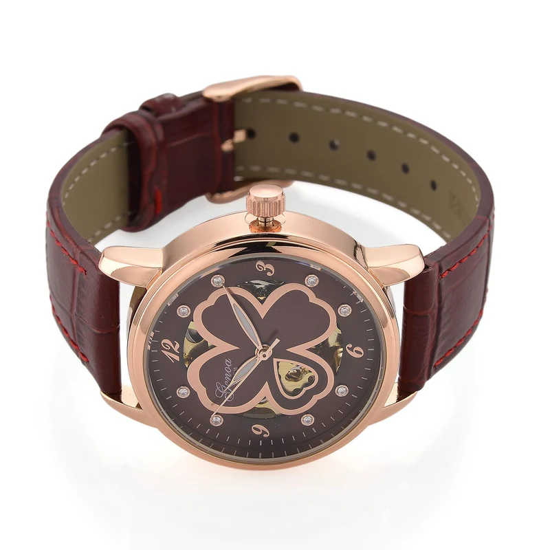 GENOA TIME V2 Automatikuhr mit Automatikwerk, Zifferblatt mit Blumenmuster und Moissaniten, blaues Lederarmband, 36 mm
