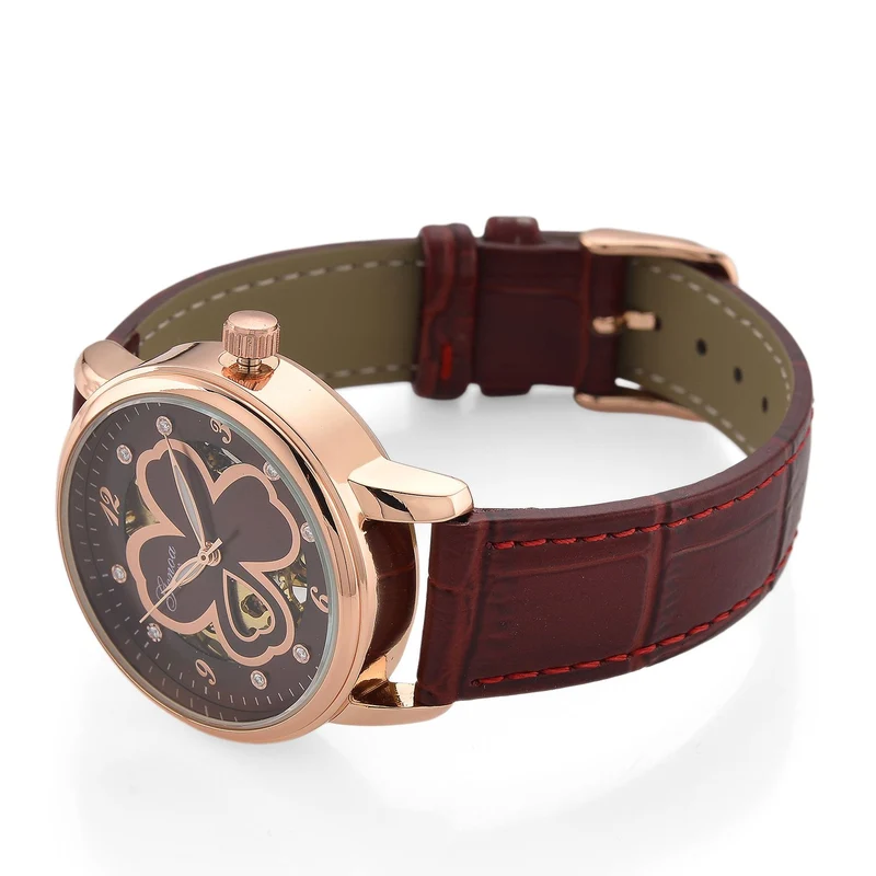GENOA TIME V2 Automatikuhr mit Automatikwerk, Zifferblatt mit Blumenmuster und Moissaniten, blaues Lederarmband, 36 mm