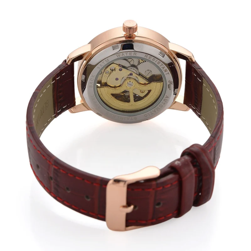 GENOA TIME V2 Automatikuhr mit Automatikwerk, Zifferblatt mit Blumenmuster und Moissaniten, blaues Lederarmband, 36 mm