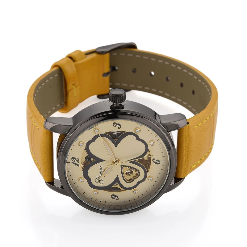 GENOA TIME V2 Automatikuhr mit Automatikwerk, Zifferblatt mit Blumenmuster und Moissaniten, blaues Lederarmband, 36 mm