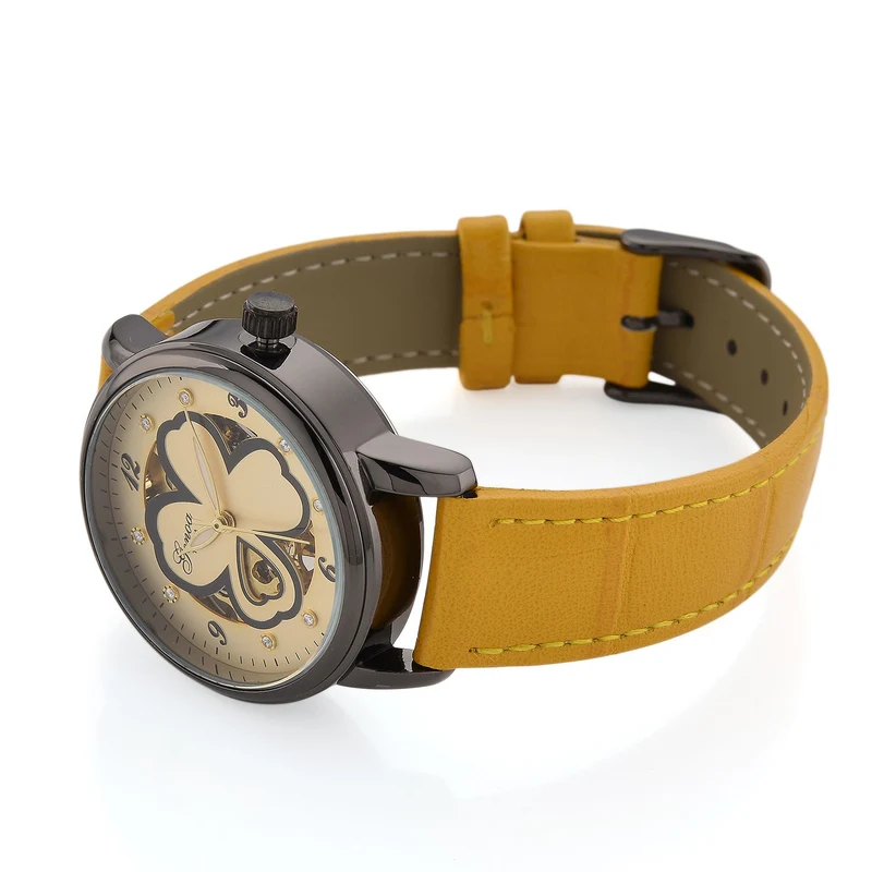 GENOA TIME V2 Automatikuhr mit Automatikwerk, Zifferblatt mit Blumenmuster und Moissaniten, blaues Lederarmband, 36 mm