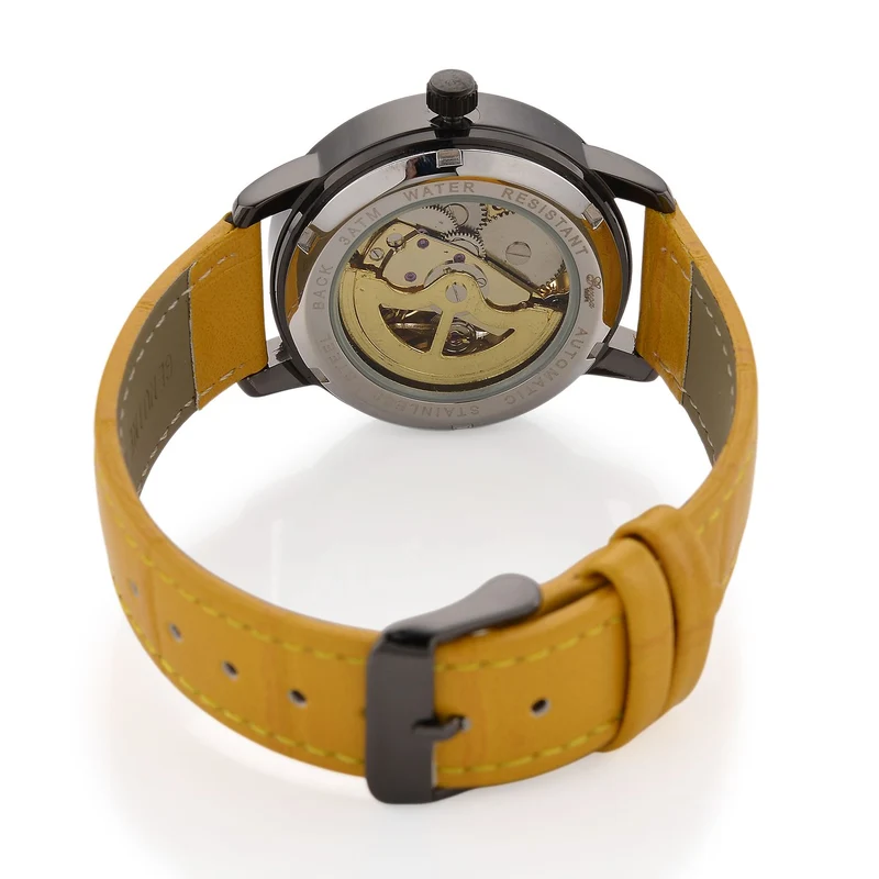 GENOA TIME V2 Automatikuhr mit Automatikwerk, Zifferblatt mit Blumenmuster und Moissaniten, blaues Lederarmband, 36 mm