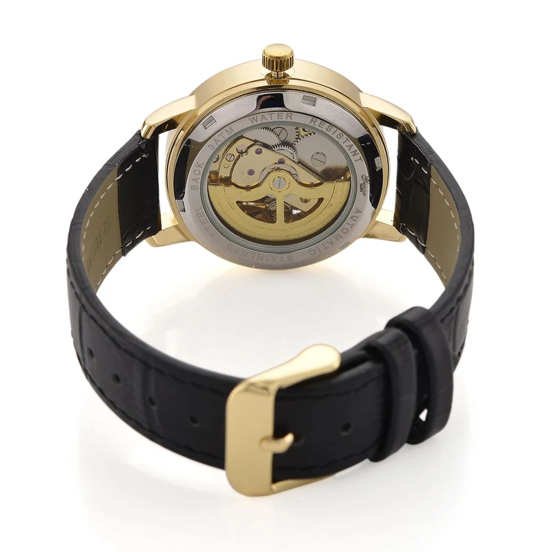 GENOA TIME V2 Automatikuhr mit Automatikwerk, Zifferblatt mit Blumenmuster und Moissaniten, blaues Lederarmband, 36 mm